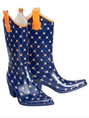 Stadium Stompers women's boots blue orange football cowgirl rubber Size 9